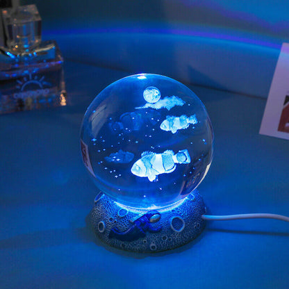 3D Crystal Ball Ocean Night Light with LED Base