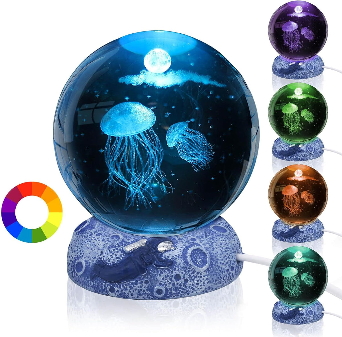 3D Crystal Ball Ocean Night Light with LED Base