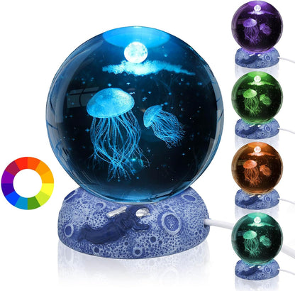 3D Crystal Ball Ocean Night Light with LED Base