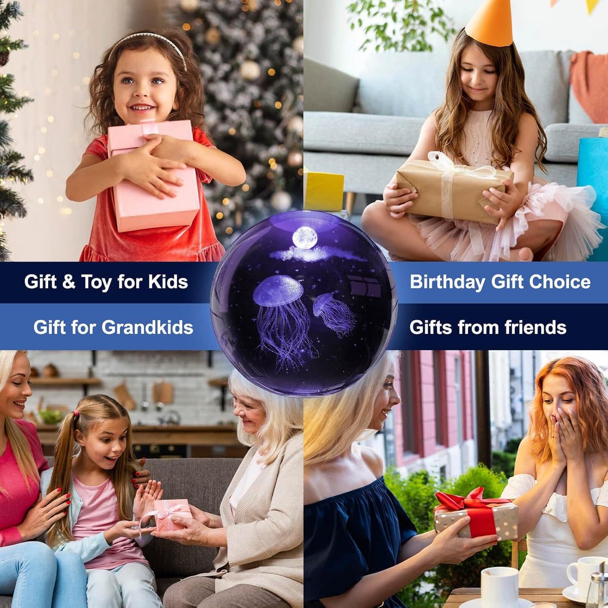 3D Crystal Ball Ocean Night Light with LED Base