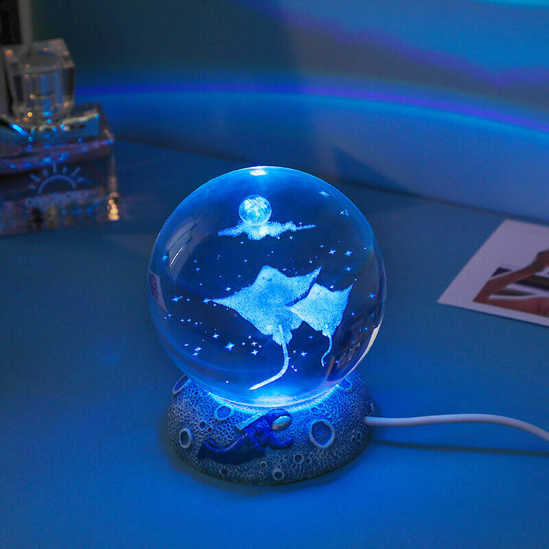 3D Crystal Ball Ocean Night Light with LED Base