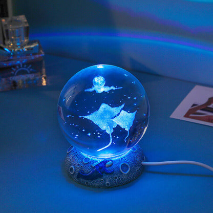 3D Crystal Ball Ocean Night Light with LED Base