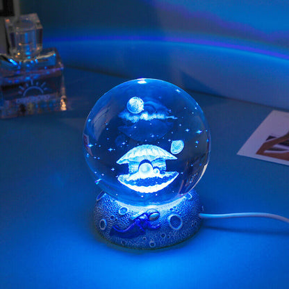 3D Crystal Ball Ocean Night Light with LED Base