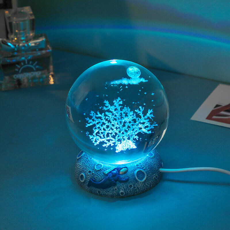 3D Crystal Ball Ocean Night Light with LED Base