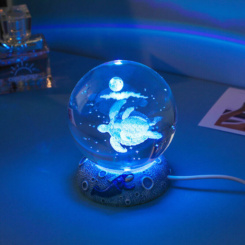3D Crystal Ball Ocean Night Light with LED Base