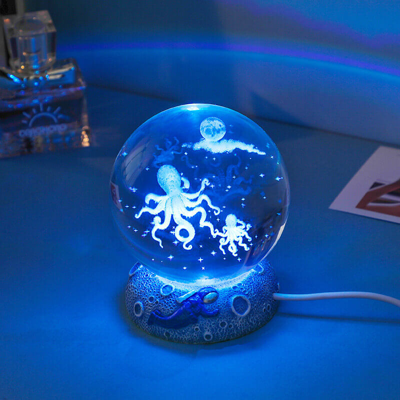 3D Crystal Ball Ocean Night Light with LED Base