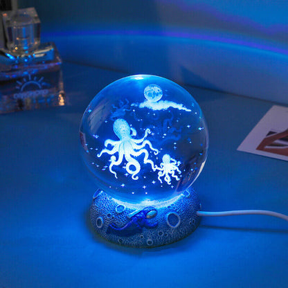 3D Crystal Ball Ocean Night Light with LED Base