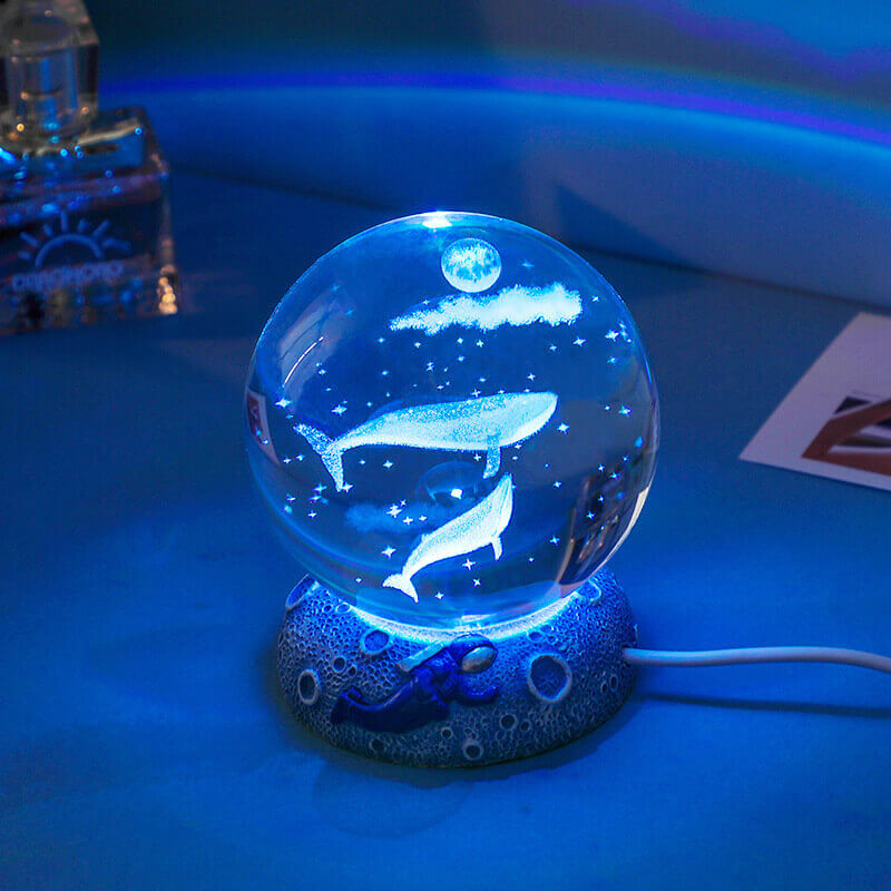 3D Crystal Ball Ocean Night Light with LED Base