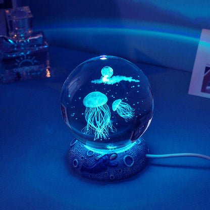 3D Crystal Ball Ocean Night Light with LED Base