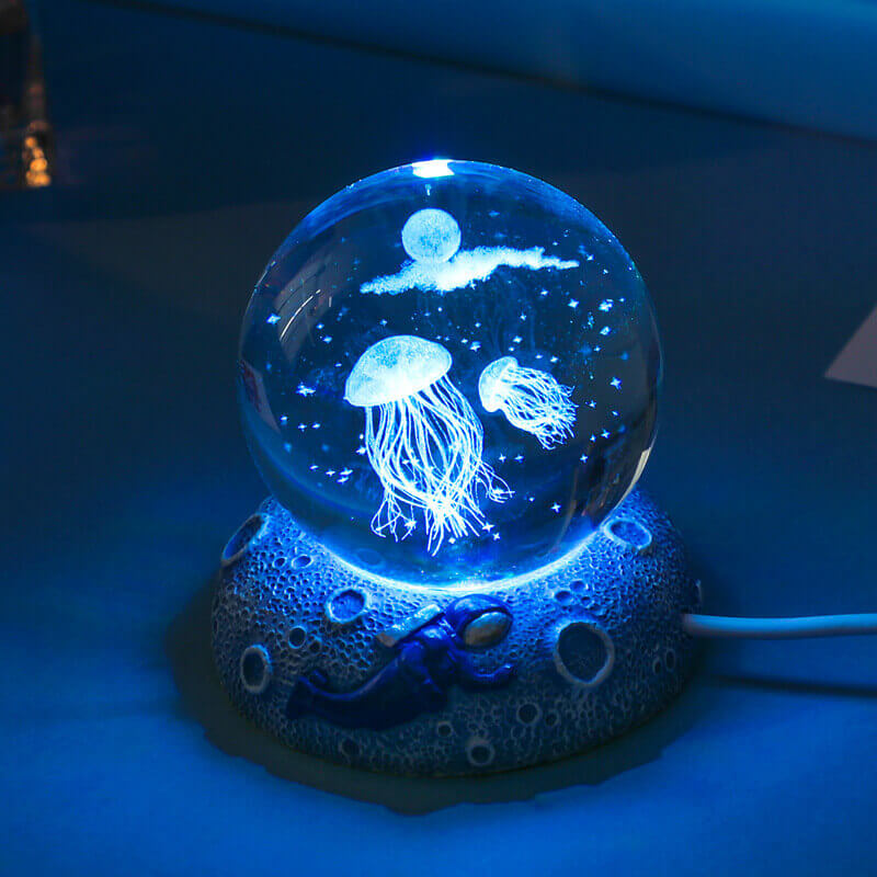 3D Crystal Ball Ocean Night Light with LED Base