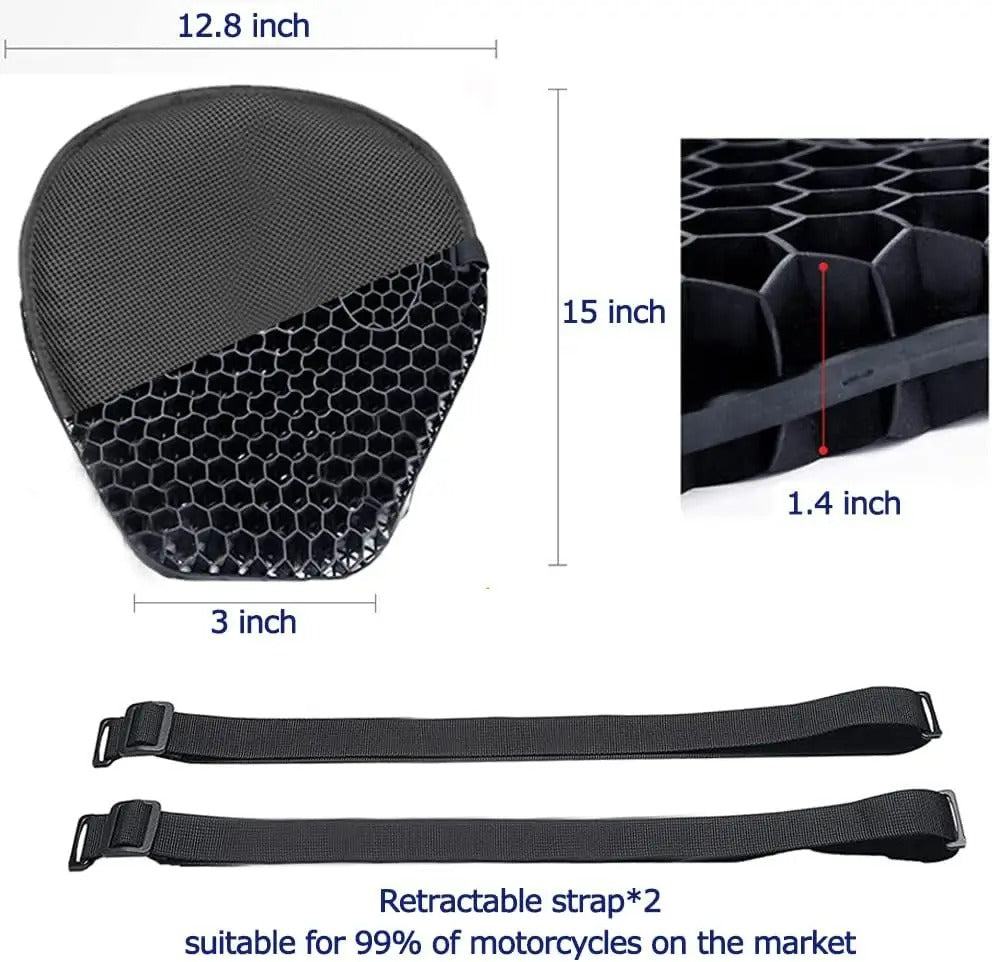 3D Honeycomb Motorcycle Seat Cushion with Shock Absorbing Gel