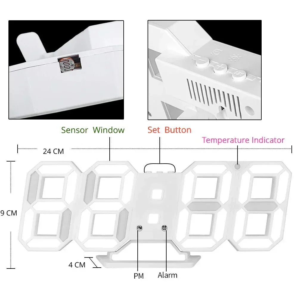 3D LED Digital Wall Clock with Adjustable Brightness