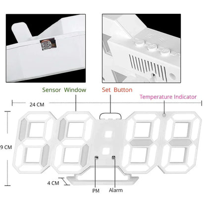 3D LED Digital Wall Clock with Adjustable Brightness