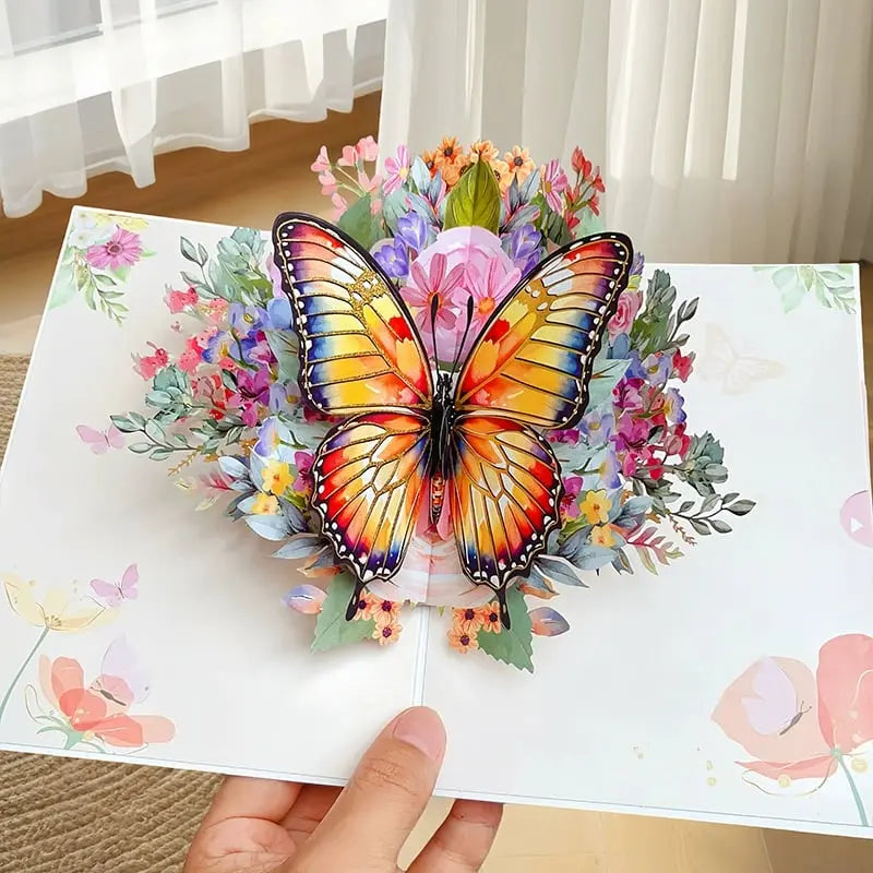 3D Pop-Up Butterfly and Daisy Greeting Card with Envelope