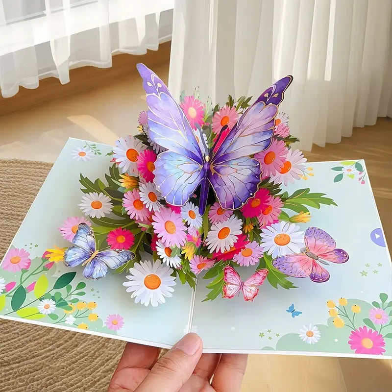3D Pop-Up Butterfly and Daisy Greeting Card with Envelope