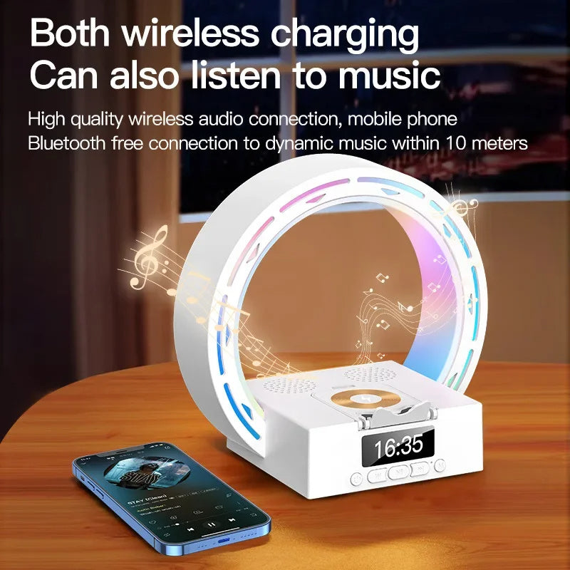 4 in 1 Bluetooth Speaker Lamp with Wireless Charging Alarm Clock