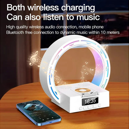 4 in 1 Bluetooth Speaker Lamp with Wireless Charging Alarm Clock