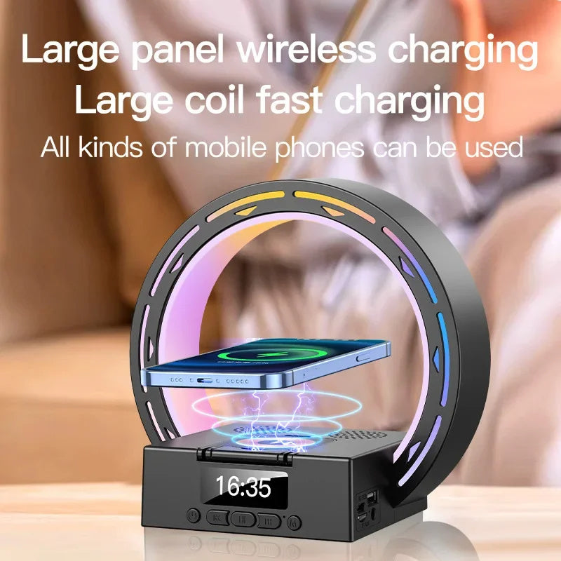 4 in 1 Bluetooth Speaker Lamp with Wireless Charging Alarm Clock