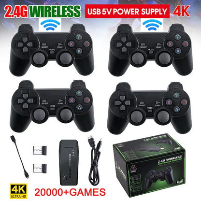 4K HDMI Retro Game Stick Console with 20000 Plus Games and Wireless Controllers