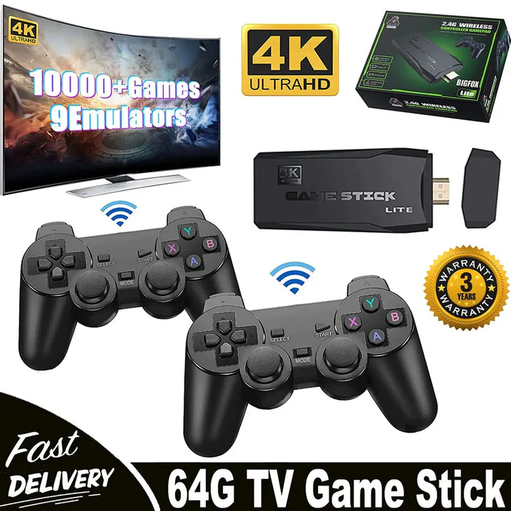 4K HDMI Retro Game Stick Console with 20000 Plus Games and Wireless Controllers