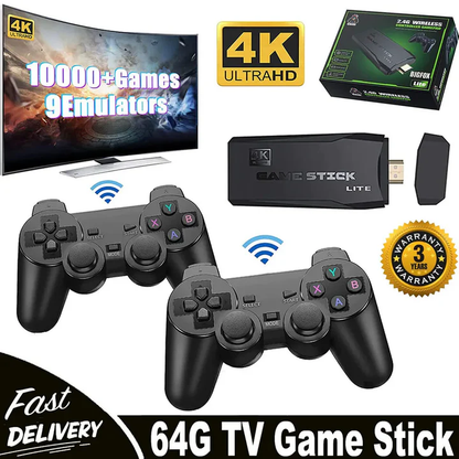 4K HDMI Retro Game Stick Console with 20000 Plus Games and Wireless Controllers
