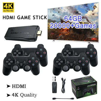 4K HDMI Retro Game Stick Console with 20000 Plus Games and Wireless Controllers