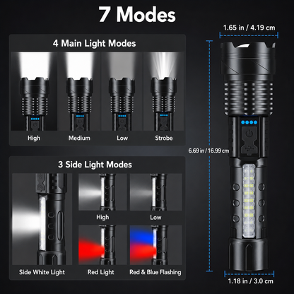 5000 Lumen Rechargeable LED Flashlight with 7 Light Modes