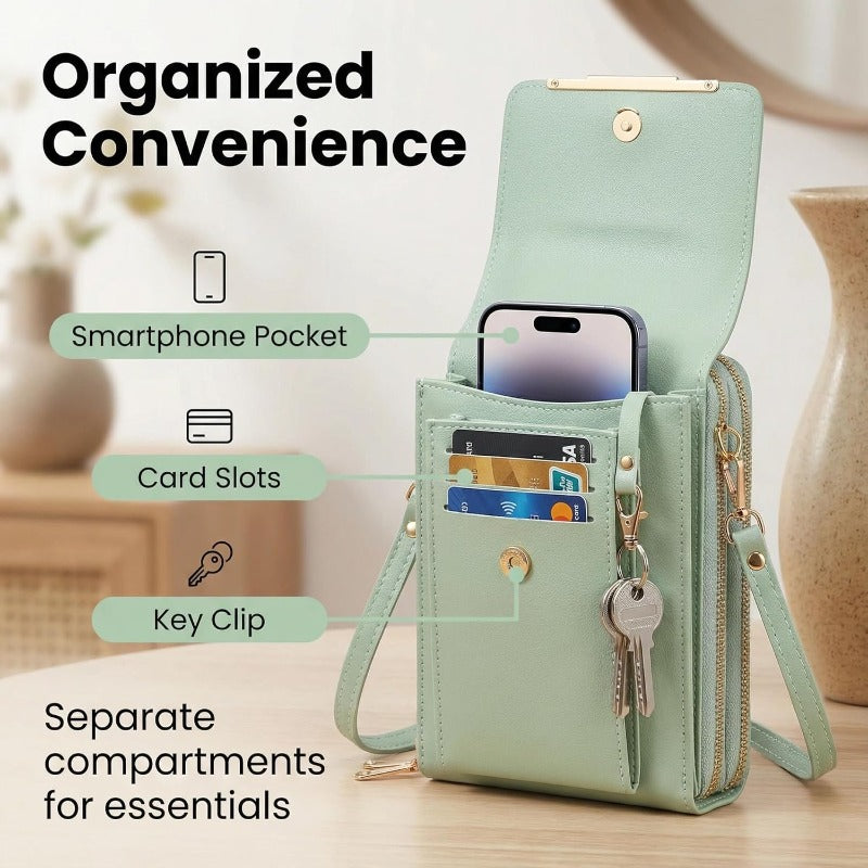 RFID Blocking Crossbody Phone Wallet Waterproof Touchscreen Phone Purse Multi Pocket Travel Bag