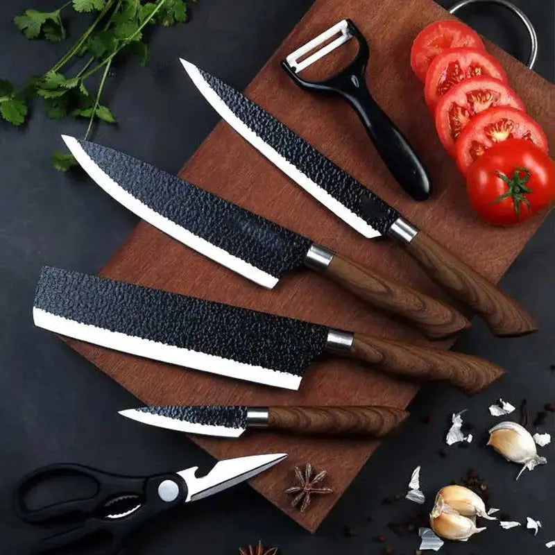 6-Pieces Stainless Steel Kitchen Knife Set with Wooden Handles