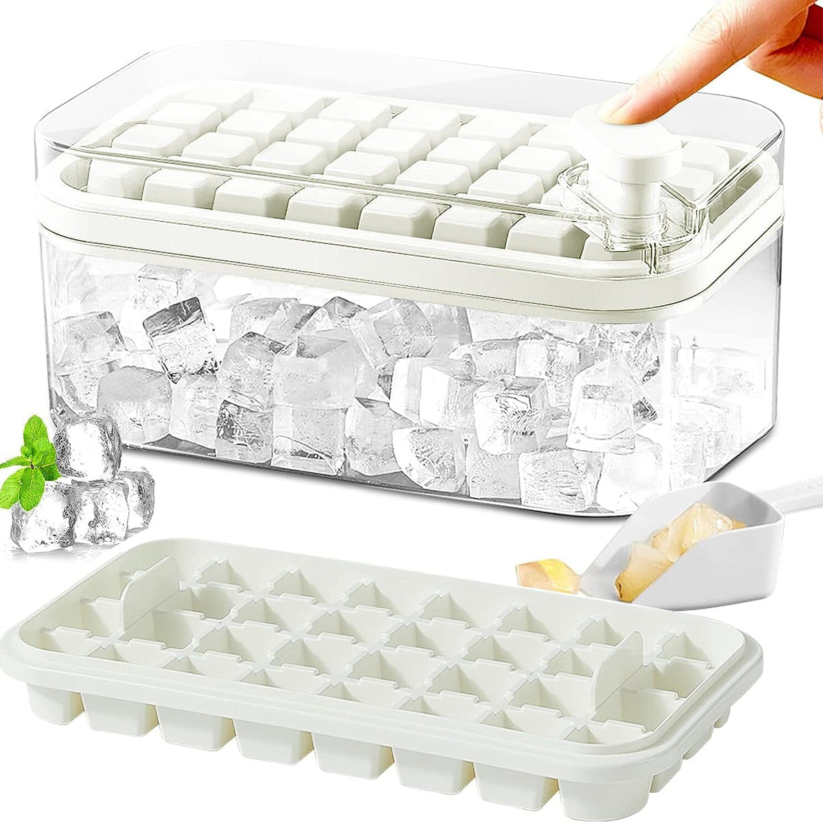 64 Cube Silicone Ice Tray Set with Storage Bin and Lid
