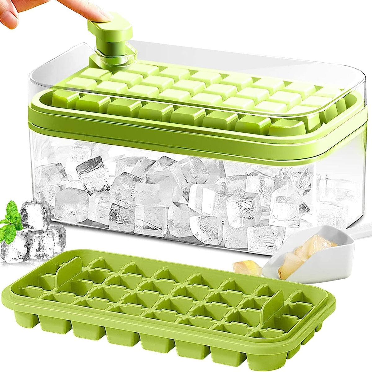 64 Cube Silicone Ice Tray Set with Storage Bin and Lid