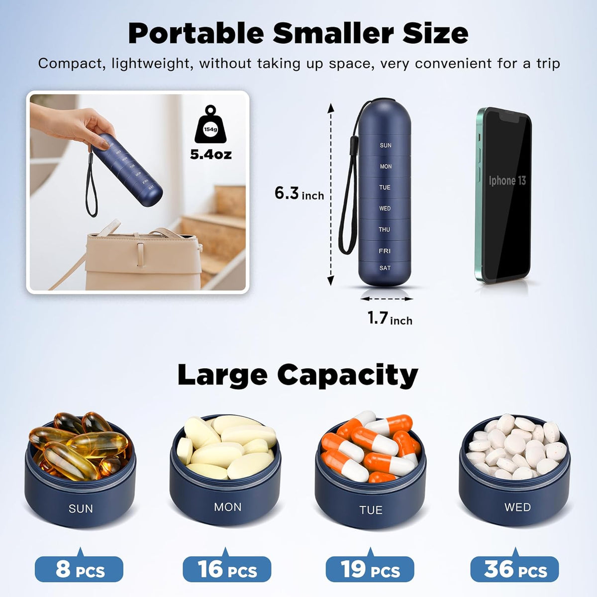 7-Day Waterproof Aluminum Pill Organizer Travel Case
