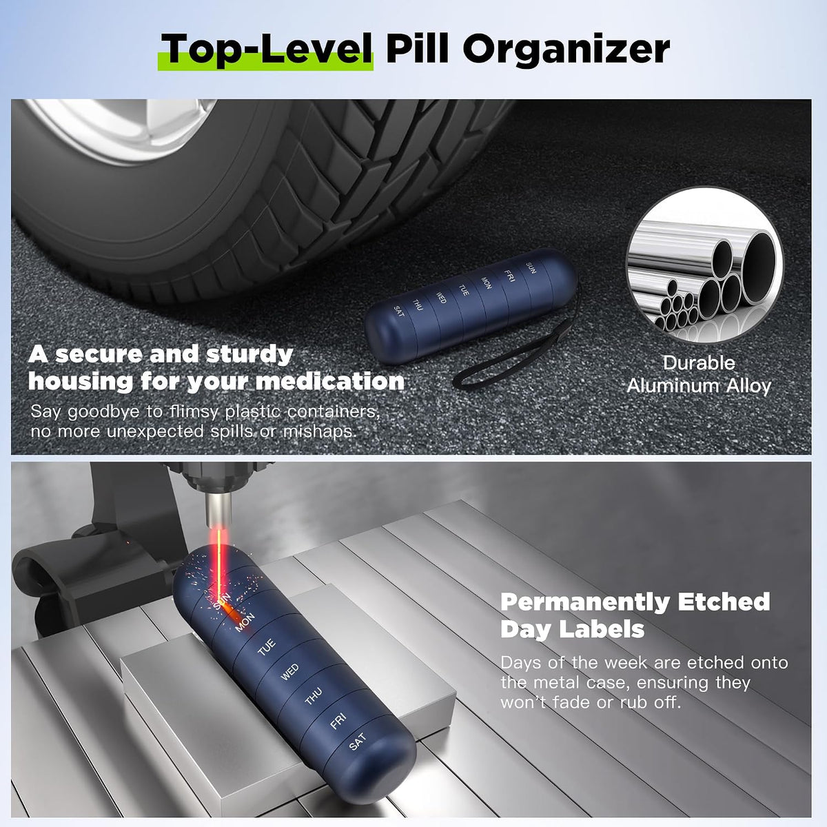7-Day Waterproof Aluminum Pill Organizer Travel Case