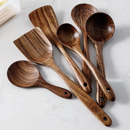 7 Piece Premium Teak Wood Kitchen Utensil Set