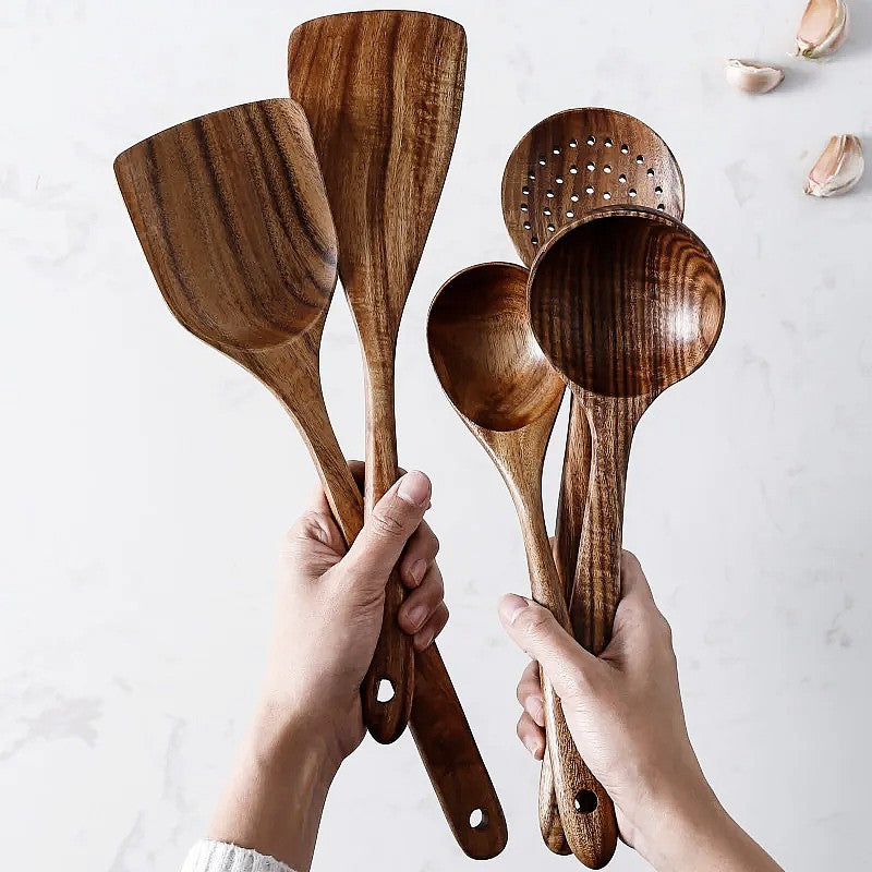 7 Piece Premium Teak Wood Kitchen Utensil Set