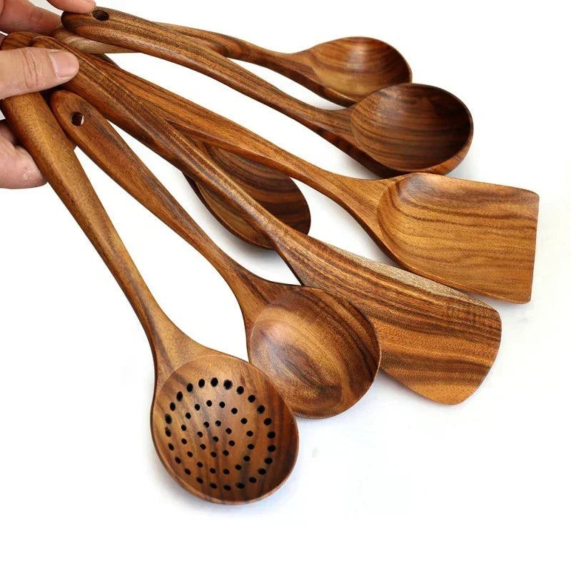 7 Piece Premium Teak Wood Kitchen Utensil Set