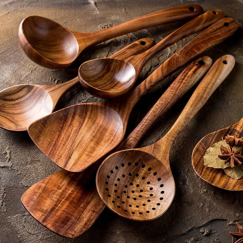 7 Piece Premium Teak Wood Kitchen Utensil Set