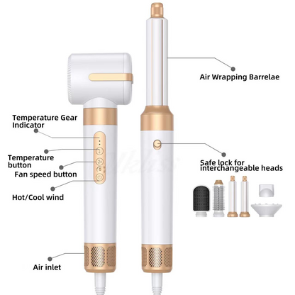 7 in 1 Air Styling Tool with Curling Straightening and Drying Attachments