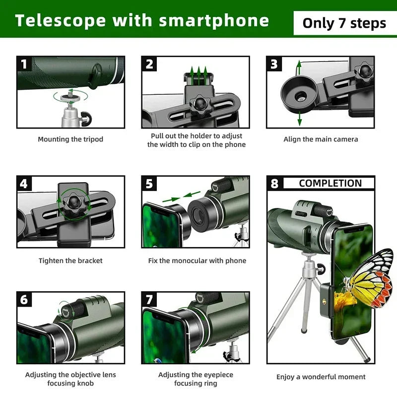 80x100 HD Zoom Monocular Telescope with Phone Adapter