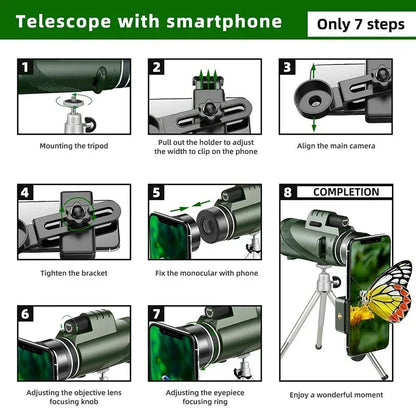 80x100 HD Zoom Monocular Telescope with Phone Adapter