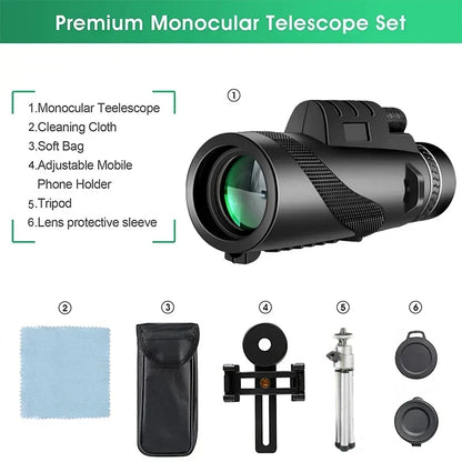 80x100 HD Zoom Monocular Telescope with Phone Adapter