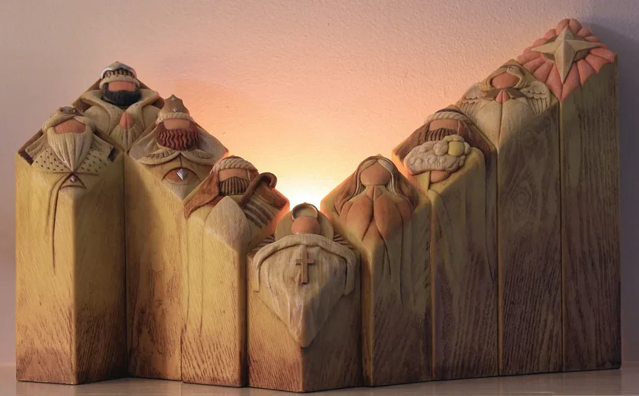 9 Piece Nativity Pillar Statue Set for Christmas Display