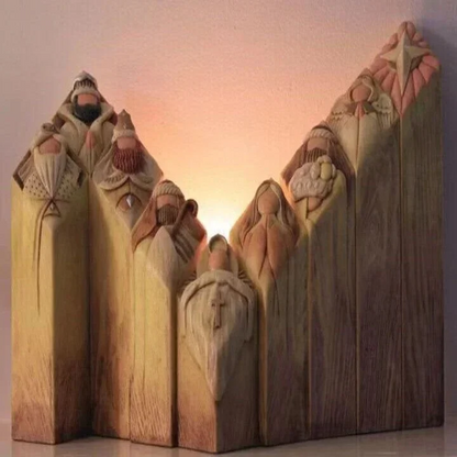 9 Piece Nativity Pillar Statue Set for Christmas Display