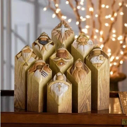 9 Piece Nativity Pillar Statue Set for Christmas Display