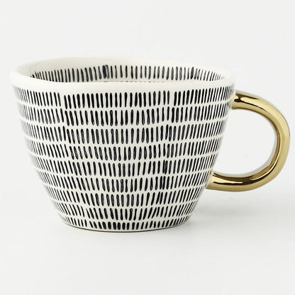 Abstract Geometric Ceramic Coffee Cup with Gold Handle