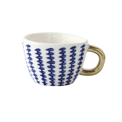 Abstract Geometric Ceramic Coffee Cup with Gold Handle