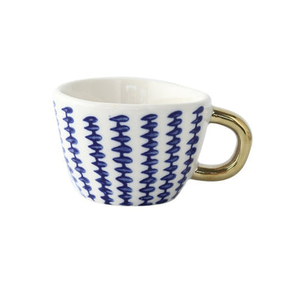 Abstract Geometric Ceramic Coffee Cup with Gold Handle