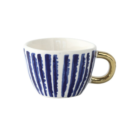 Abstract Geometric Ceramic Coffee Cup with Gold Handle