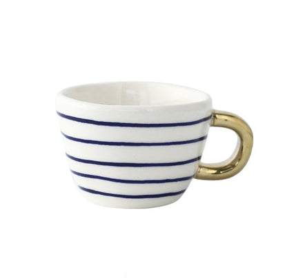 Abstract Geometric Ceramic Coffee Cup with Gold Handle