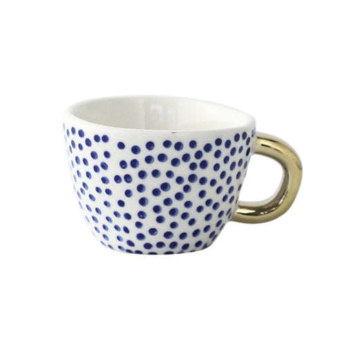 Abstract Geometric Ceramic Coffee Cup with Gold Handle